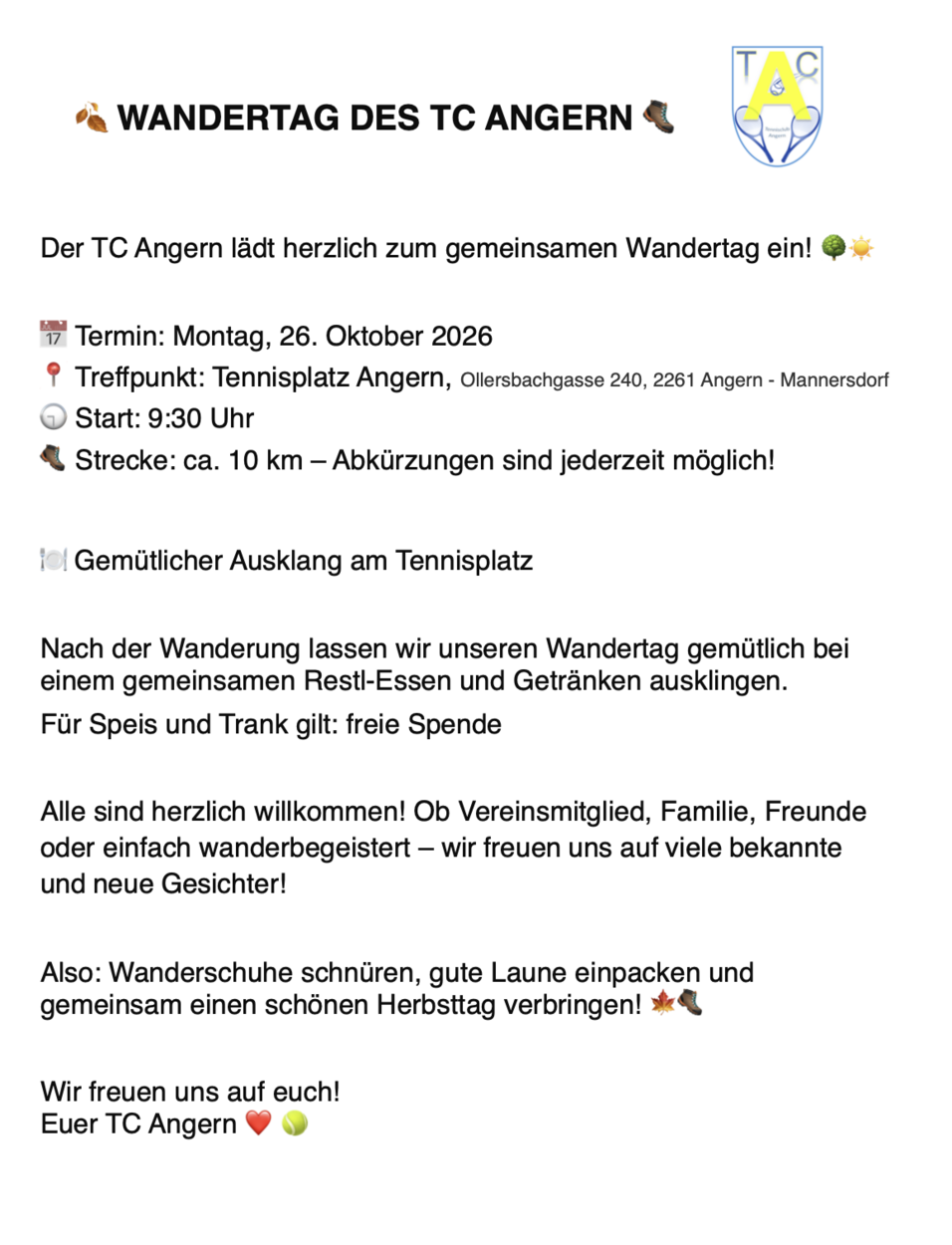 Gemeinsam unterwegs – Wandertag des TC Angern