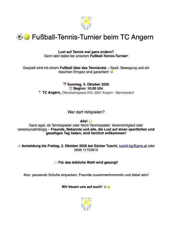Einladung zum "Fußball-Tennis-Turnier"