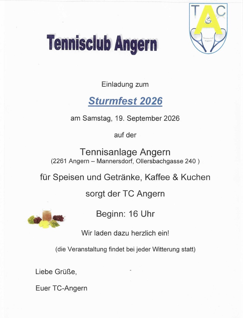Einladung zum Sturmfest des TC Angern